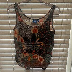 Adidas Women's Floral Tank Top - Black and Orange